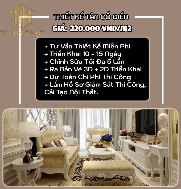 Bảng giá thiết kế nội thất chung cư phong tân cổ điển